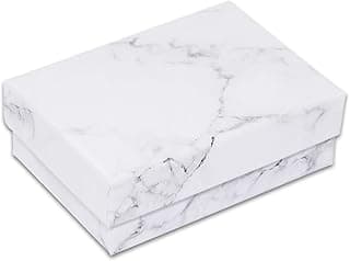 TheDisplayGuys – Pacote com 25 caixas de joias de papel de papelão preenchidas com algodão #32 – mármore branco (8,4 cm x 5,8 cm x 2,5 cm) - para presente, envio ou armazenamento