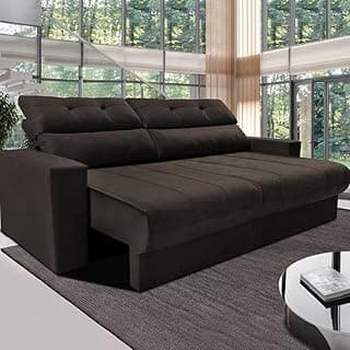 Sofá 3 Lugares Reclinável Cama inBox Clean com Assento Retrátil, Encosto Reclinável em Tecido Velusoft e 170 cm de Largura - Café