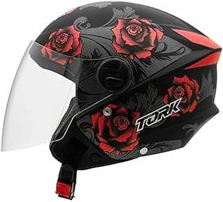 Capacete aberto Tork New Liberty 3 flores vermelho brilhante e preto tamanho 60