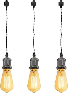 Kit de luminária pendente com três lâmpadas amarelas e acabamento preto perolado