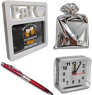 Kit presente Dia dos Pais com porta-retrato, relógio, caneta e embalagem prata