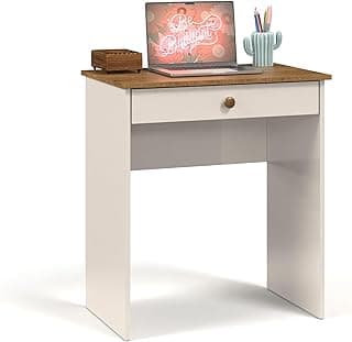 Escrivaninha De Quarto Estilo/Canto/Notebook Com Gaveteiro Puxador Cromado - Quality Móveis cor:OffWhite-Freijo
