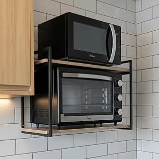 Prateleira Metal Industrial Suporte Para Microondas 70x40cm (M. Amêndoa/S. Preto)