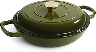 Frigideira de ferro fundido esmaltado verde com tampa e cabos laterais, 3 litros, resistente até 260 °C