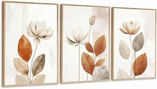 Quadros decorativos folhagem terracota flores claras marrom boho moldura