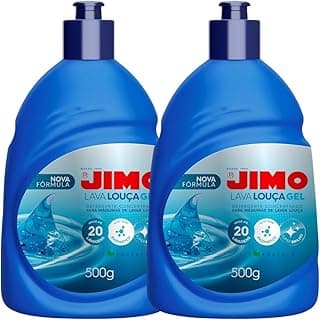 Dois frascos de detergente Jimo Nova Fórmula, 500g, 20 lavagens, azul, rótulo branco