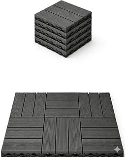 Kit de deck modular preto 30x30 cm com 12 peças para quintais e piscinas