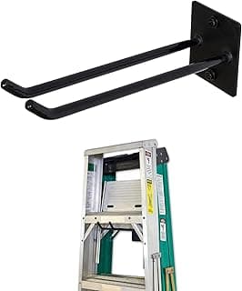 Suporte de parede preto para escada StoreYourBoard, mostrando dois ganchos para armazenamento