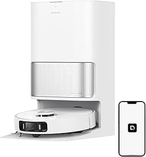 Aspirador de pó robô DREAME L40 Ultra AE branco com base de carregamento e compartimento autoesvaziável, controle remoto por smartphone