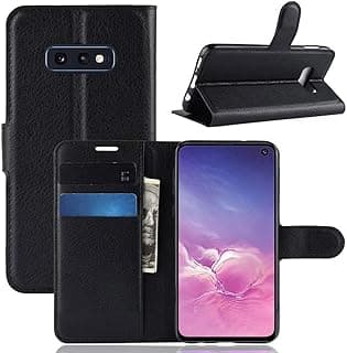 Capa de couro sintético preta para Samsung Galaxy S10e com design flip wallet