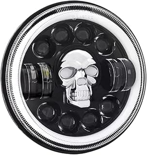 Farol de milha LED de 7 polegadas com design de caveira cromada, fundo branco