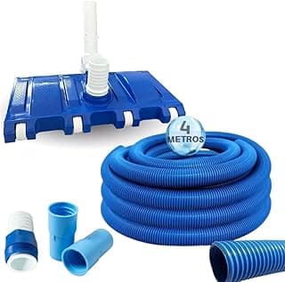 Kit Aspirador de Piscina com Mangueira de 4 Metros e Acessórios em Azul