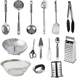 Conjunto de utensílios de cozinha em aço inoxidável 15 peças