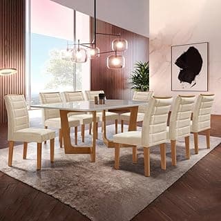 Conjunto de jantar Nápoles com mesa de vidro e cadeiras estofadas em couro sintético cinámomo