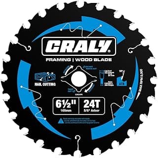 CRALY Lâmina de Serra Circular Para Corte de Madeira de 6-1/2 Polegadas com 24 Dentes, Furo de 5/8 de Polegada, Ponta de Carboneto, Corte Fino, Black Ice, Para Compensado, Mdf, Osb, Laminado (C0624Fr)