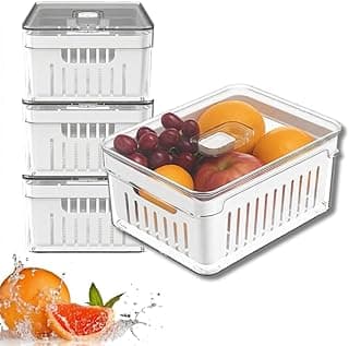 Kit 4 Organizadores Geladeira Armário Cozinha 2,2 e 5 Litros Alimentos Vegetais Caixa Plástica para Legumes, Saladas