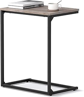 Mesa lateral VASAGLE de dois níveis, madeira Heather Greige e aço preto, com livros e xícara