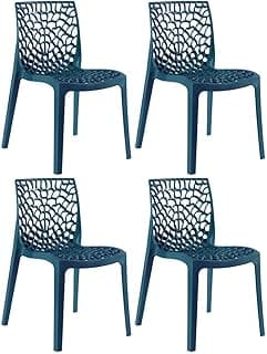 Kit de 4 cadeiras Loft7 Gruvyer em azul petróleo com design de rede, polipropileno.