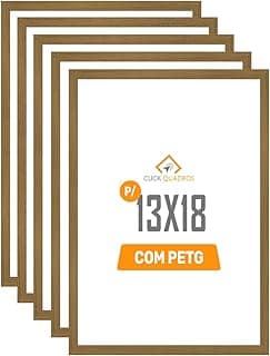 Kit com 5 porta retratos 13x18 cm cor freijo com proteção PETG, ideal para fotos.