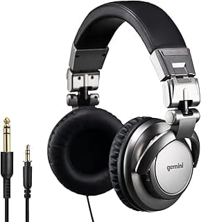 Fones de ouvido Gemini profissionais com fio para DJ, preto e prata, drivers de 57 mm, adaptador de 6 mm