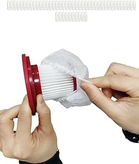 Capas de filtro de vácuo descartáveis elásticas brancas sendo posicionadas em recipiente