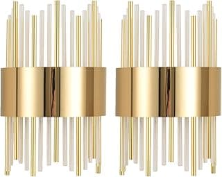 Luminárias de parede modernas Art Déco com design de colunas de cristal e metal dourado