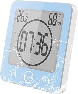 Relógio de parede digital para banheiro e chuveiro, relógio de parede digital LCD com medidor de umidade de temperatura à prova d'água, temporizador de tela sensível ao toque, grande temporizador