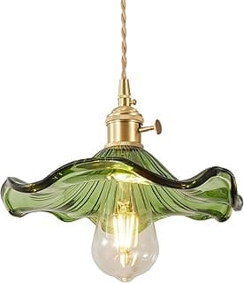 Luminária pendente de vidro verde moderna com sombra de borda ondulada