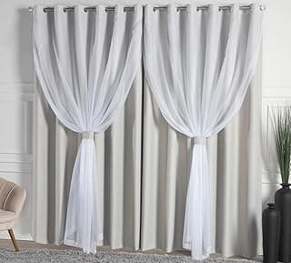 Cortina Solaris Blackout e voile off-white com ilhós cromados e abraçadeiras