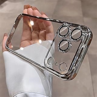 Capa de Silicone Macio com Glitter para iPhone 17/16/15/14/13 - Proteção Clara para Câmera, TPU Transparente com Brilho Luxuoso,Silver,For iPhone 14 Pro Max