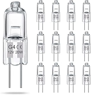 TAIYALOO Lâmpada G4 Pacote com 12 Lâmpada Halógena Cristalina 2 Pinos 12V 20W Jc T3 Bi-Pin G4 Base Regulável 2700K Branco Quente Lâmpada de 2 Pinos para Luz de Disco Sob O Gabinete, Lustres, Iluminaçã