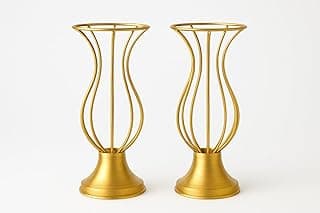 Kit de dois vasos decorativos aramados em ouro, 35 cm de altura, acabamento eletrostático, base clássica.