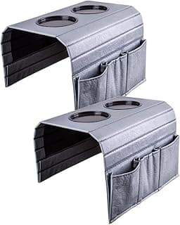 Porta-copos para sofá cinza com suporte e compartimentos
