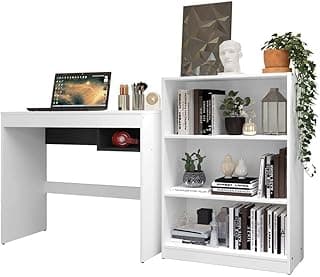 Escrivaninha Madesa Rubi + Estante Livreiro 6907 - Branco