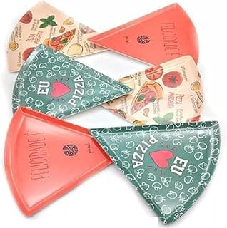Kit 6 pratos pizza melamina triangular estampas sortidas verde vermelho amarelo