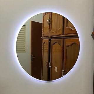 Espelho de vidro redondo lapidado com LED decorativo para banheiro, quarto e sala, 50cm