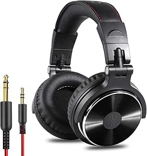 Fone de ouvido estúdio DJ OneOdio Pro-10, preto, grande, com microfone, cabo destacável