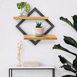 Nicho decorativo de parede com 2 prateleiras e moldura em madeira maciça para sala e quarto