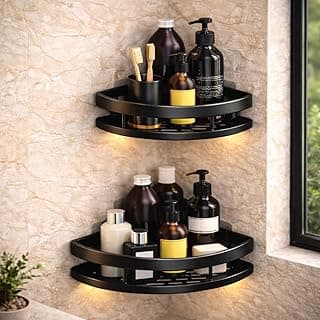 Kit com 2 Prateleiras de Canto Linha Premium Suporte Porta Shampoo Sabonete Nicho Organizador de Box Banheiro Sem Furar Parede