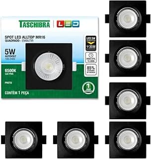 Kit 6 spots LED quadrados pretos Alltop 5W, temperatura de cor 3000K, 4000K, 6500K branco frio