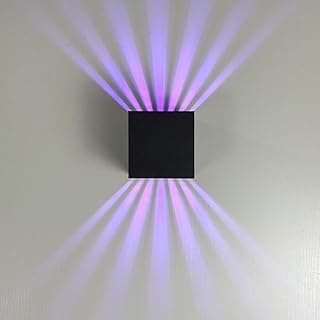 Arandela de parede RGB preta com luz púrpura, controle remoto, iluminação inteligente.