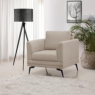 Poltrona Poemme Acabamento Linho Premium Estilo Retrô Minimalista Confortável Pés de Ferro - Linho Bege