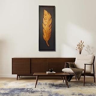 Quadro Decorativo Pena, Madeira Maciça, 98x35cm, Artesanal, Moldura Preta, Decoração Moderna para Sala