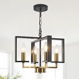 Luminária de teto quadrada preto e dourado com quatro luzes estilo industrial