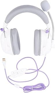 Fone de ouvido para jogos Luqeeg com fio, microfone removível e cabo roxo.