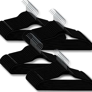 ELORIA Cabides de Veludo Adulto Slim, Antideslizante, Kit com 40 Unidades, Preto