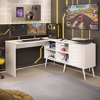 Escrivaninha Gamer em L para Computador 3 Gavetas Nexus Multimóveis Mp4781 Branco
