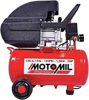 Compressor de ar para pintura Moto Mil, vermelho, 24 litros, 120 PSI, rodas pretas