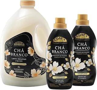 Kit Coala Chá Branco lavanderia com lava roupas líquido e amaciantes concentrados