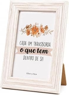 Porta-retrato de madeira estilo rústico 10x15 cm com decoração floral e texto motivacional